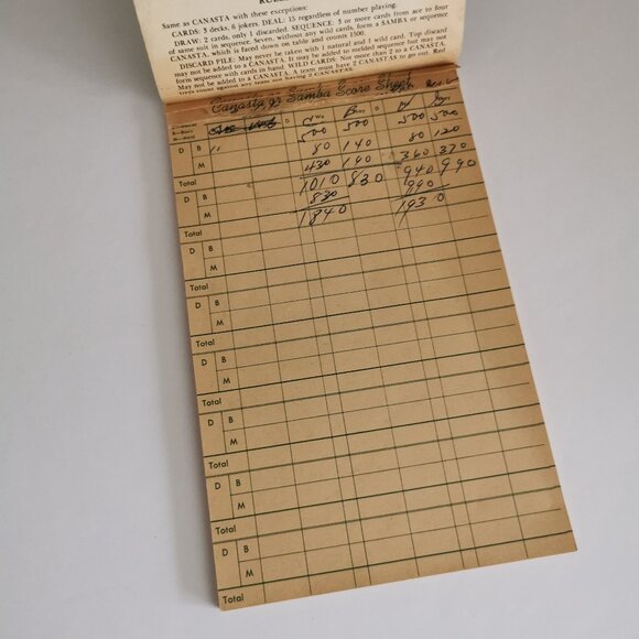 Vintage Canasta Samba Score Pad Junk Journal Pages Notepad Aged Paper Retro Card - Picture 3 of 8
